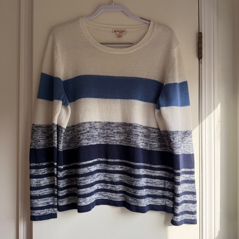 Brooks Brothers Red Fleece Striped Sweater Knit Crew Neck Long Sleeve Women XL